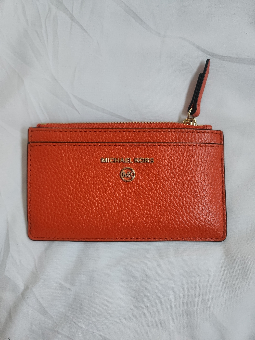 Michael Kors Orange Pebbled Leather Card Wallet